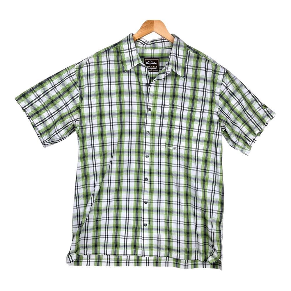 Drake Clothing Company Men's size Large green check button down shirt